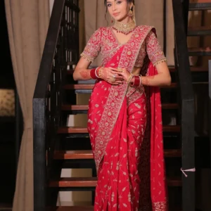 Crimson Hand-Embroidered Saree Set