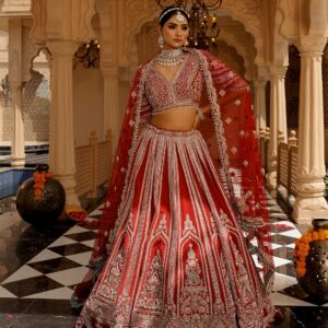 Garnet Panelled Bridal Lehenga Set