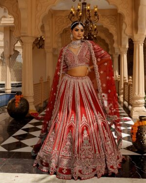 Garnet Panelled Bridal Lehenga Set
