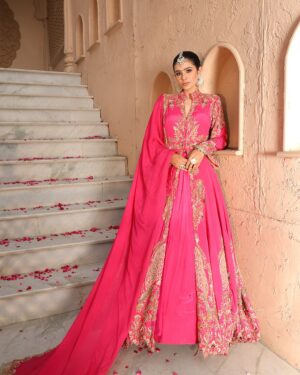 Rose Pink Embellished Anarkali Set