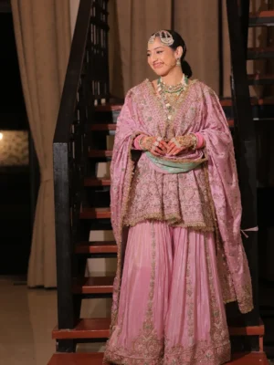 Blush Pink Hand-Embroidered Sharara Set
