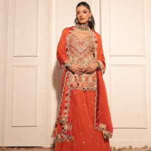Peach Embroidered Lehenga Set