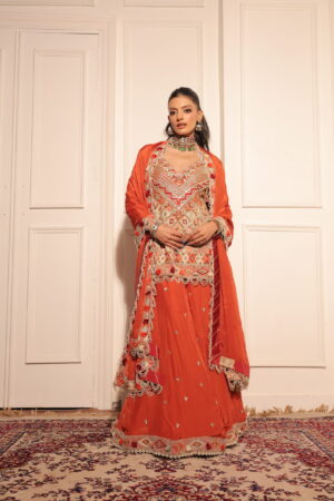 Peach Embroidered Lehenga Set