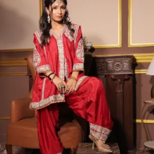 Crimson Red Embroidered Kurta Set