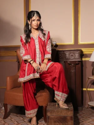 Crimson Red Embroidered Kurta Set