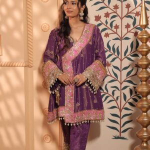 Purple & Pink Embroidered Kurta Set