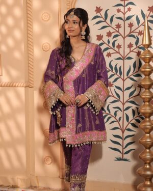 Purple & Pink Embroidered Kurta Set