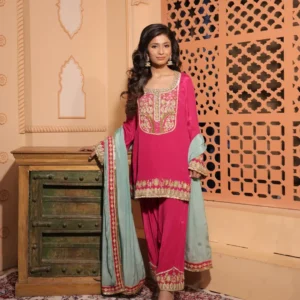 Rani Pink Embroidered Kurta Set
