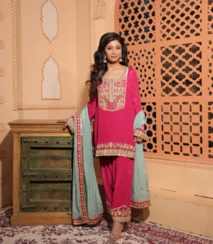 Rani Pink Embroidered Kurta Set