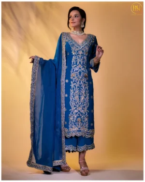 Regal Blue Embroidered Kurta Set