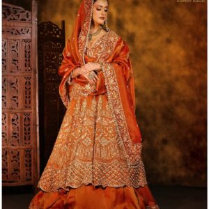 Rust Bridal Embroidered Lehenga Set