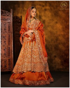 Rust Bridal Embroidered Lehenga Set