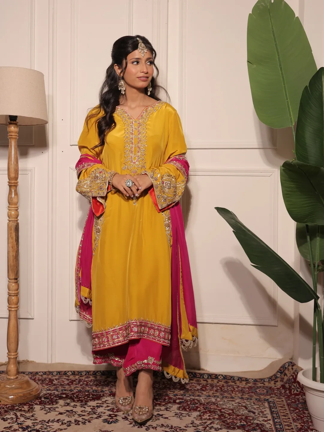 Mustard Yellow Embroidered Kurta Set - Image 2