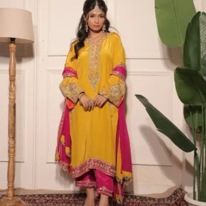 Mustard Yellow Embroidered Kurta Set