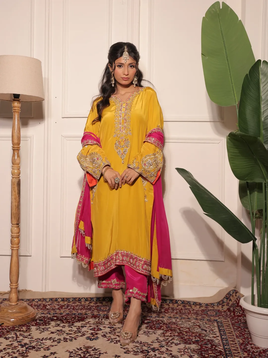 Mustard Yellow Embroidered Kurta Set