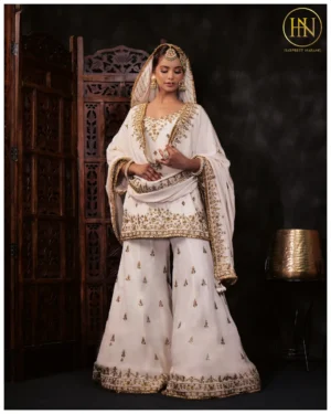 Ivory Embroidered Kurta & Sharara Set with Dupatta