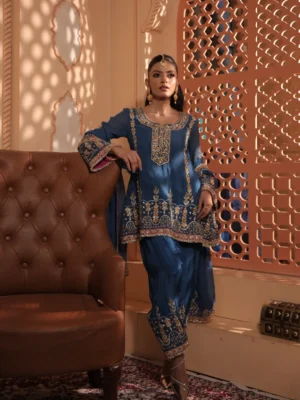 Royal Blue Embroidered Kurta Set