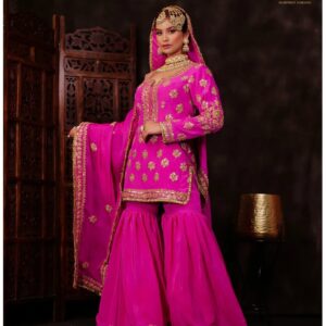 Rani Pink Embroidered Kurta & Sharara Set with Dupatta