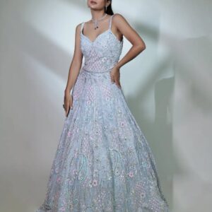 Ice Blue Embroidered Ball Gown