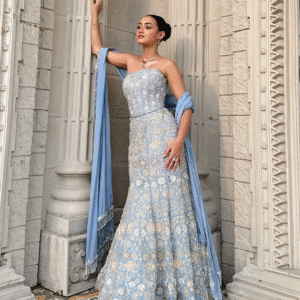 Powder Blue Embellished Corset & Skirt Set