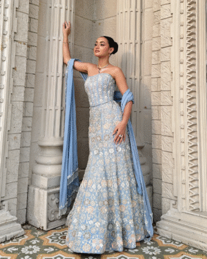 Powder Blue Embellished Corset & Skirt Set